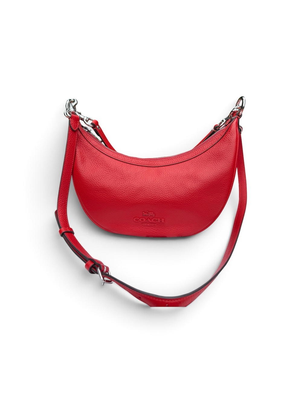 Coach Aria CP099 Red Pebbled Leather Crescent Crossbody bag w/Coach dust bag